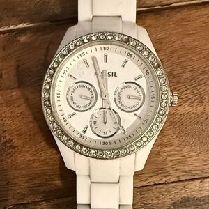 Fossil White Crystal-Accent Women's Bracelet Watch